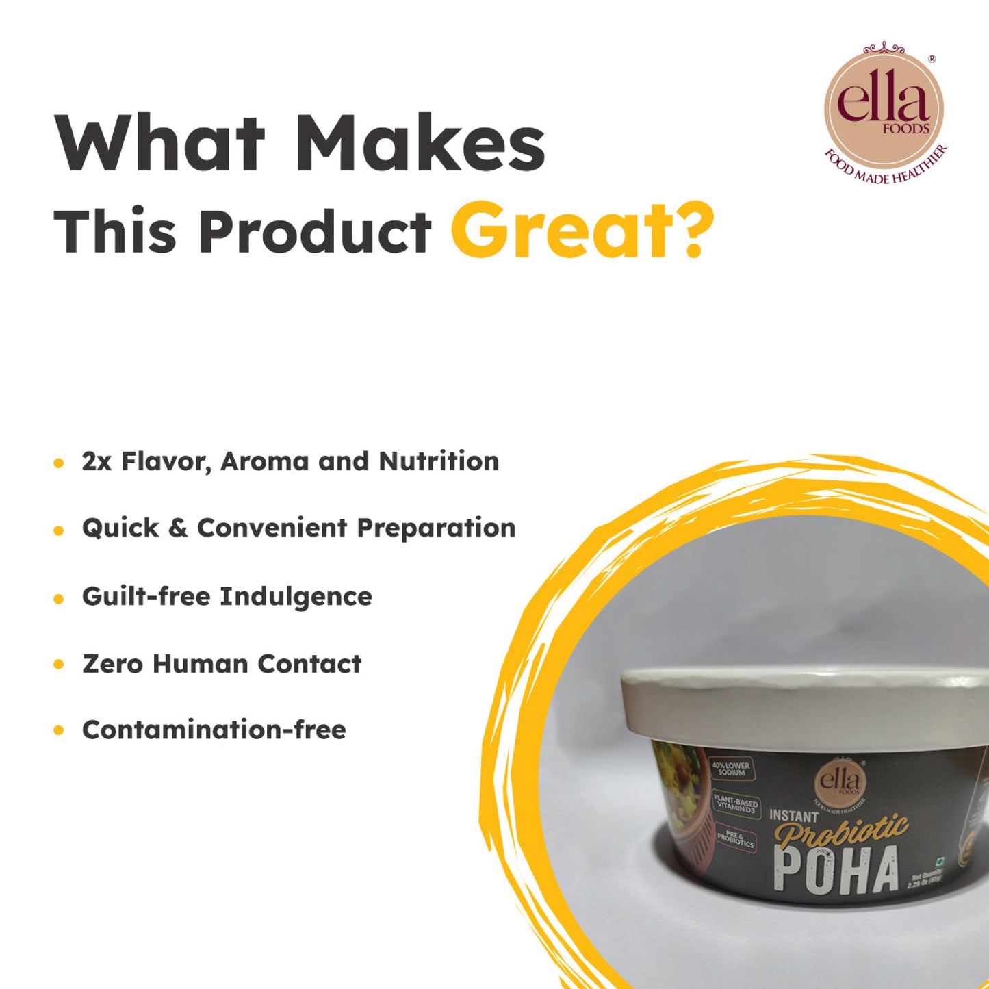 Ella Foods Probiotic Instant Poha | 65g | Ready-to-Eat Meal | Shelf Life : 6 Months