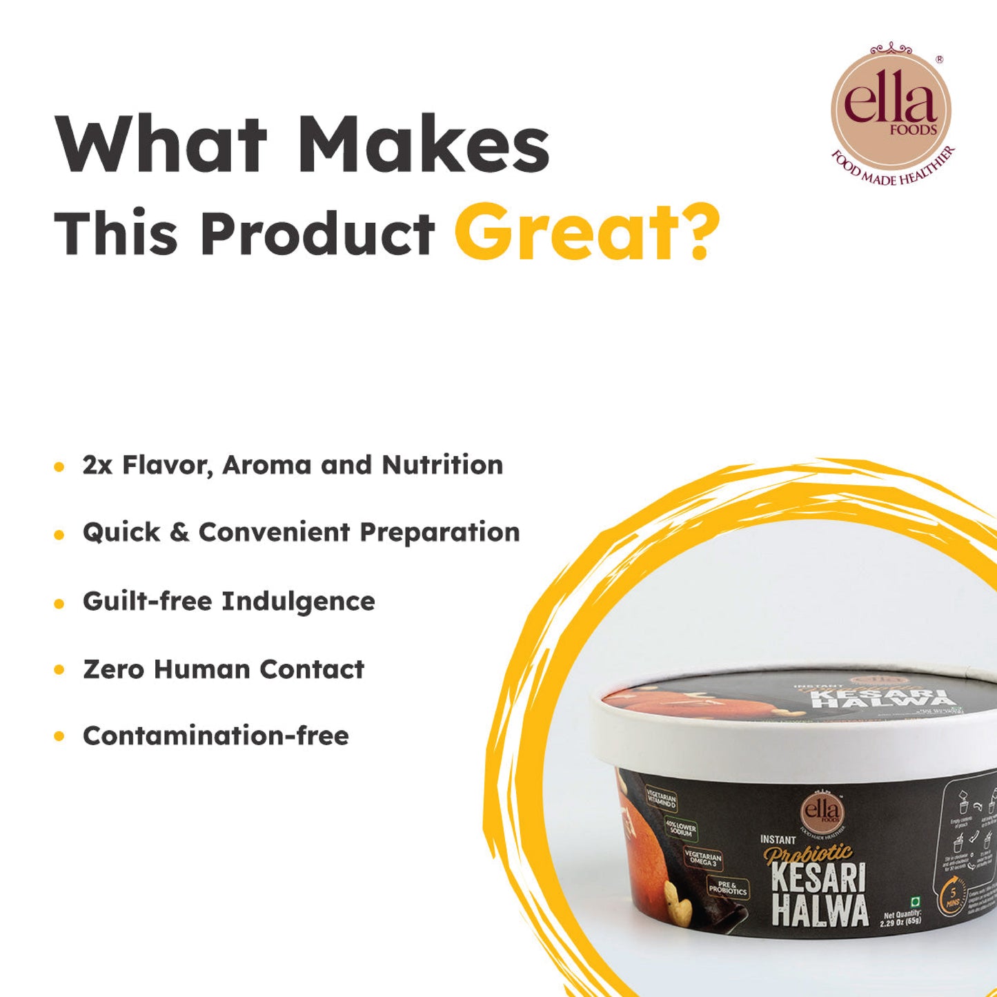 Ella Foods Probiotic Kesari Halwa | Ready to Eat | 65g Each | Shelf Life: 6 Months | Combo Pack