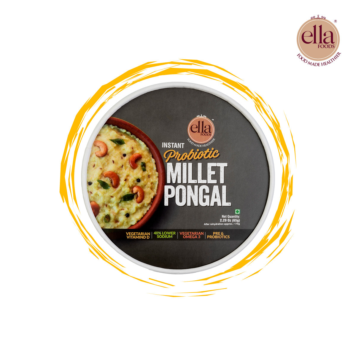 Ella Foods Probiotic Millet Pongal | Ready to Eat | 65g Each | Shelf Life: 6 Months | Combo Pack