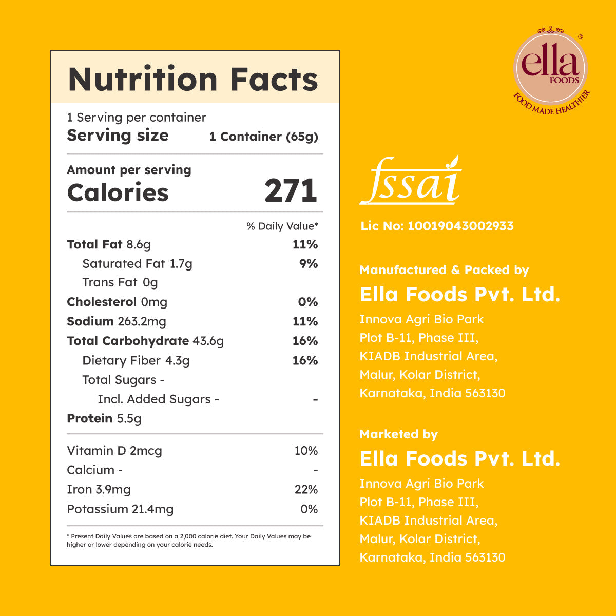 Ella Foods Probiotic Instant Poha | 65g | Ready-to-Eat Meal | Shelf Life : 6 Months
