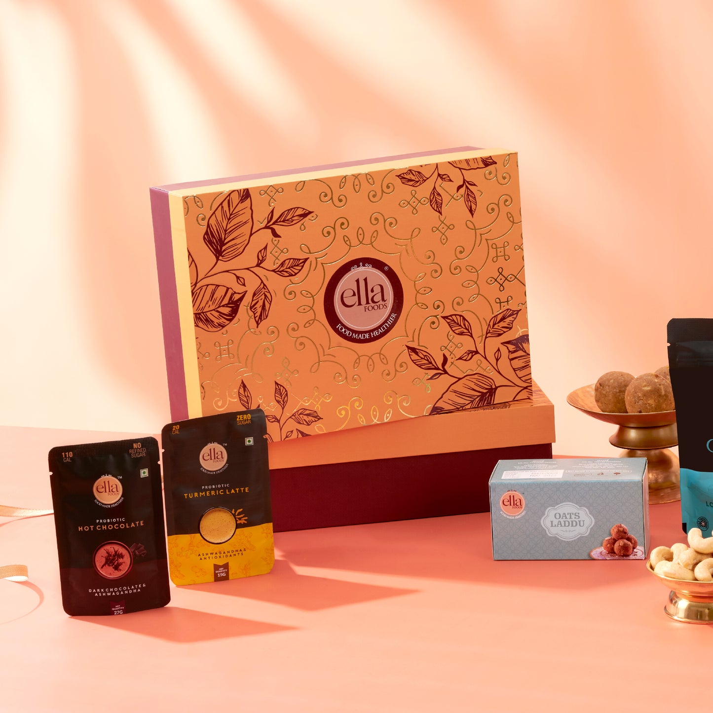 Ella Foods Imperial Gift Hamper | Premium Festive Gift Box with Roasted Nuts & Wellness Beverages | Perfect for Rakhi Gifting