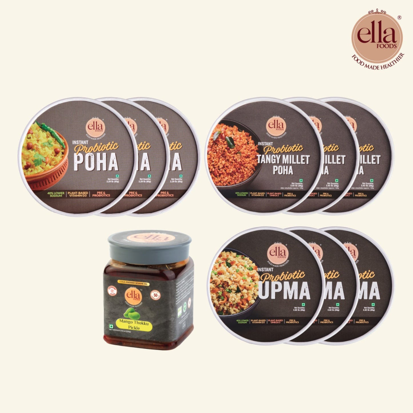Ella Foods Grand Breakfast Combo with Mango Thokku Pickle | 10 Pack Wholesome Meal Kit
