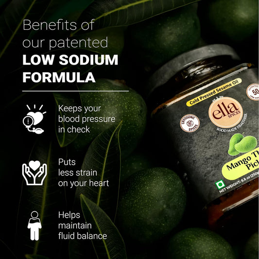 Ella Foods - Mango Thokku Pickle 250gm | Low Sodium | Cold Pressed Sesame Oil