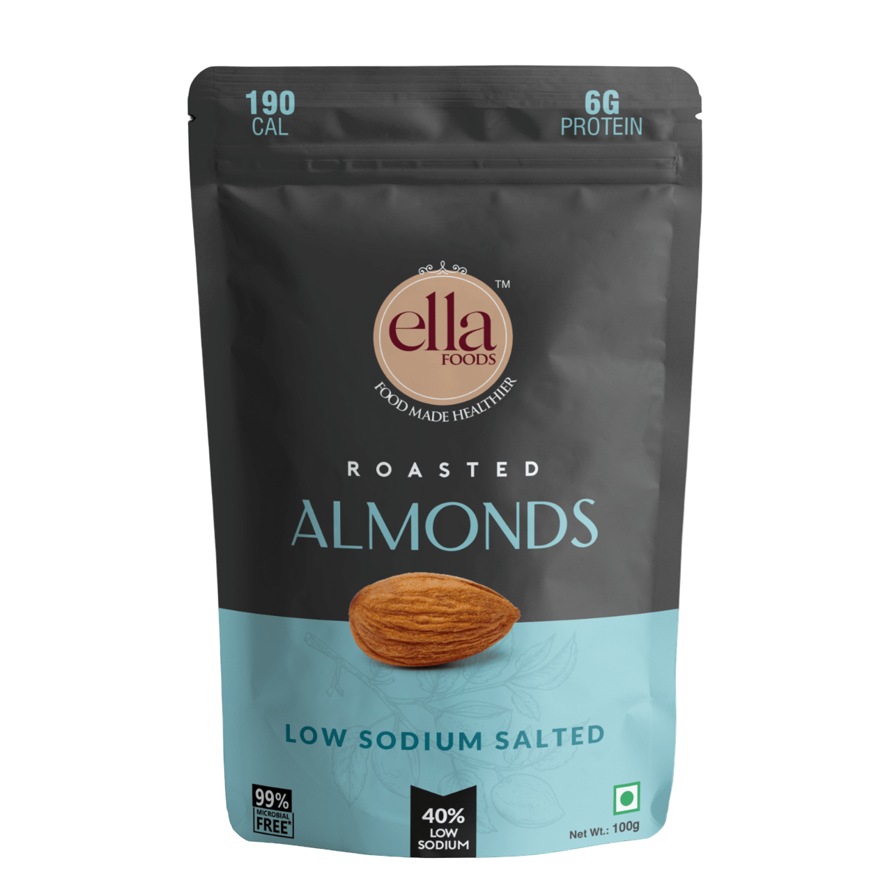 Ella Foods Salted Almond 100 gm Low Sodium Heart Healthy EllaFoods