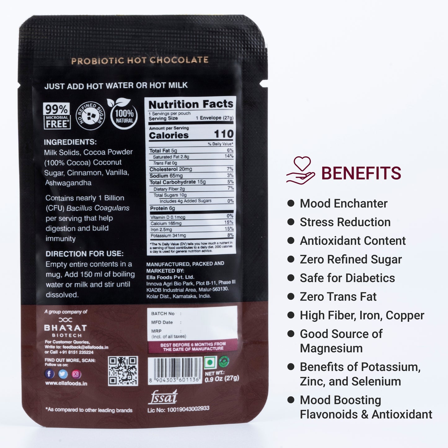 Ella Foods Cozy Indulgence Combo | Coconut Toasted Almonds 100g & Hot Chocolate 27g x 2 | Healthy Snack & Beverage Gift Pack