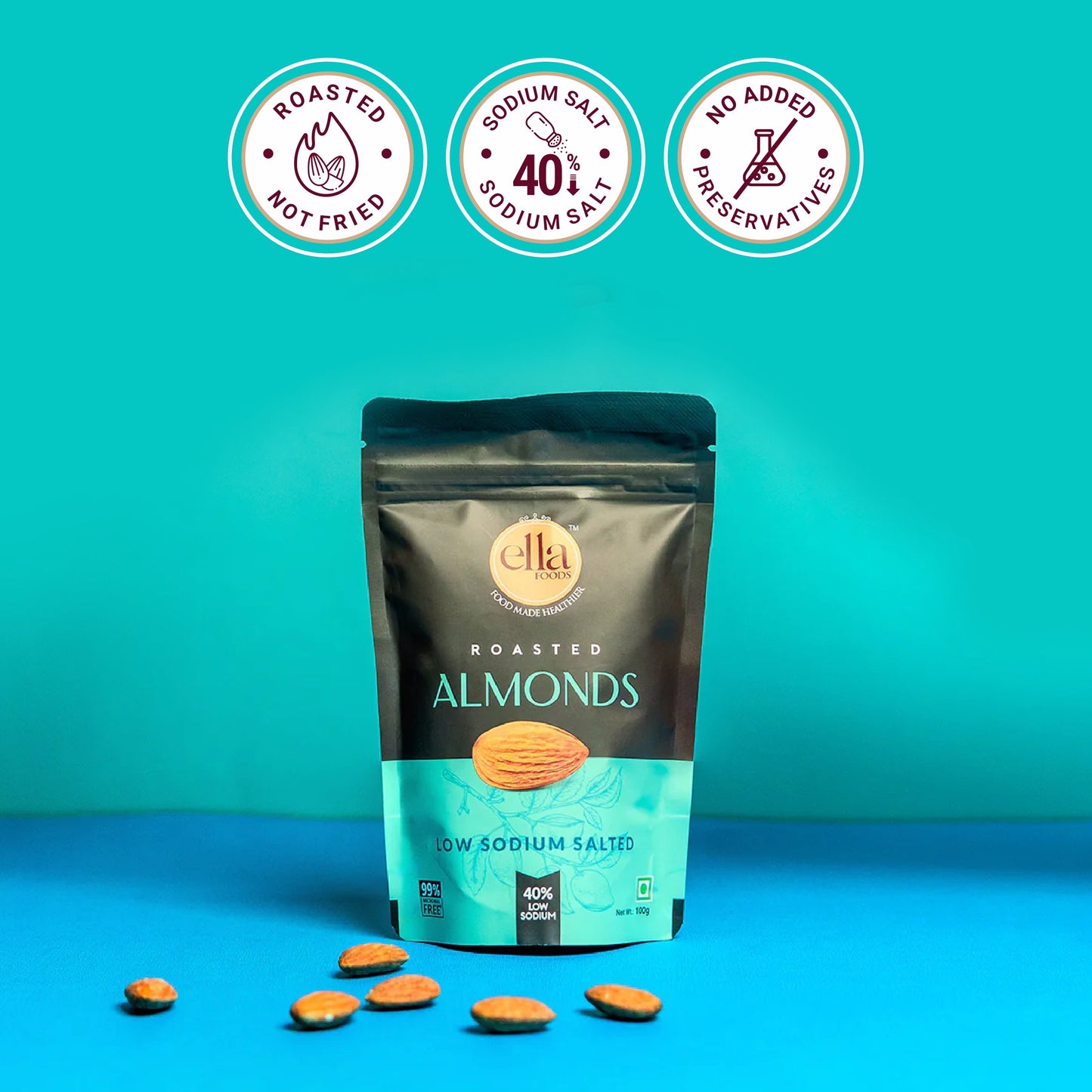 Ella Foods Gourmet Almond Trio | Salted, Peri Peri & Coconut Toasted Almonds 100g Each | Healthy Flavoured Nuts Gift Pack