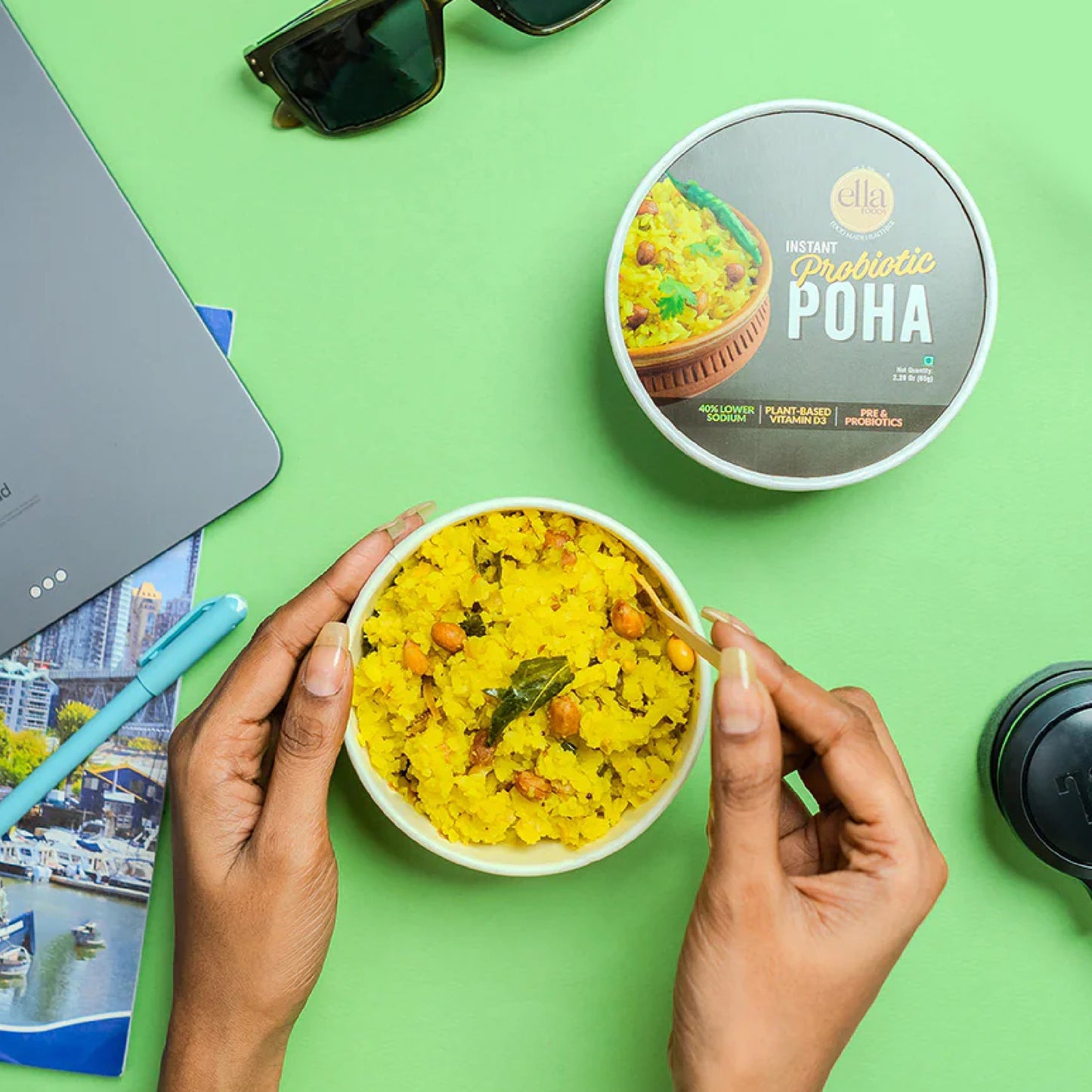 Ella Foods Millet Delight Combo | Millet Khara Pongal, Tangy Millet Poha, Chilli Lime Cashews 27g & Peri Peri Almonds 27g | Healthy Ready-to-Eat Meal Pack