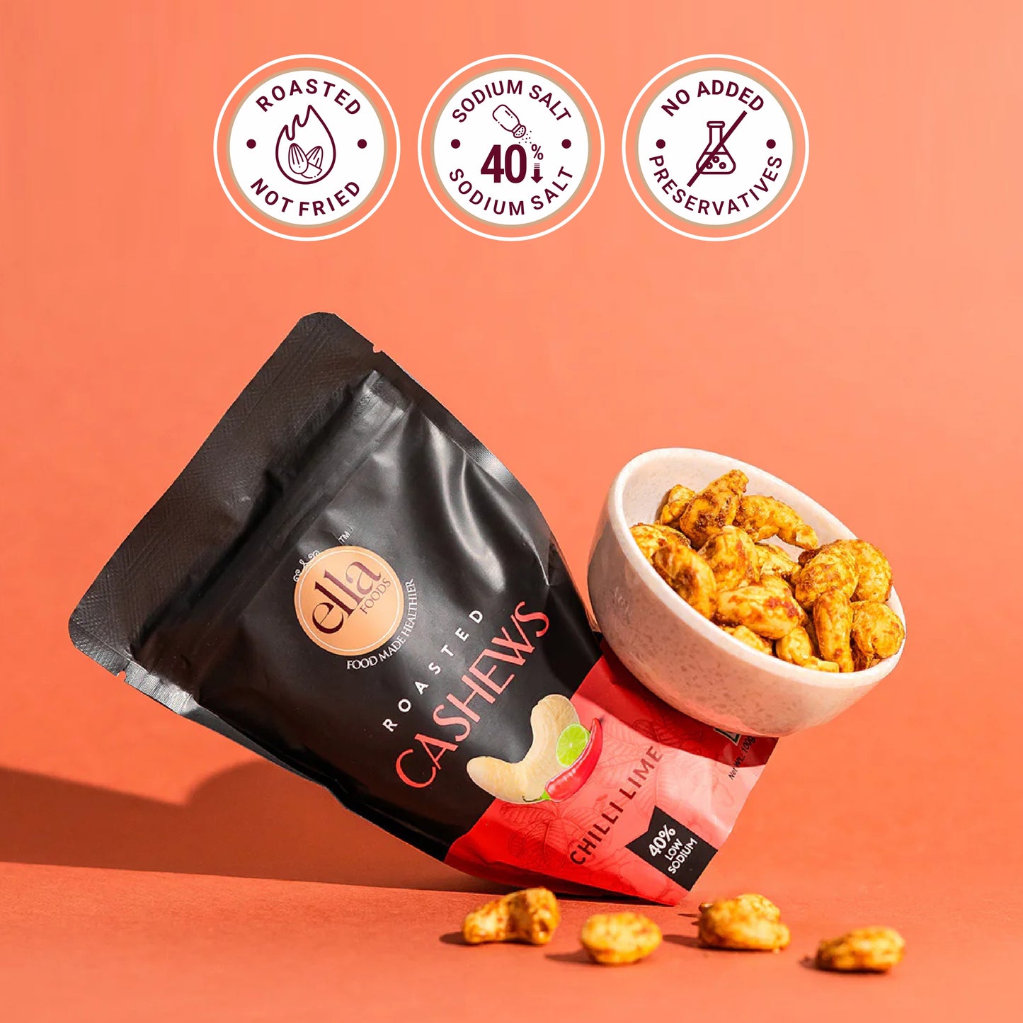 Ella Foods Millet Delight Combo | Millet Khara Pongal, Tangy Millet Poha, Chilli Lime Cashews 27g & Peri Peri Almonds 27g | Healthy Ready-to-Eat Meal Pack