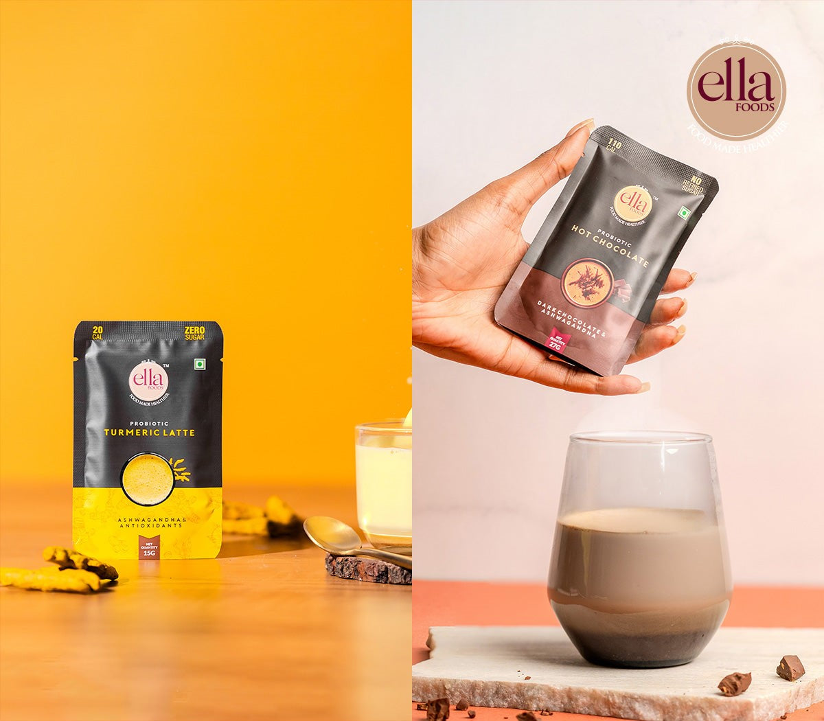 Instant Turmeric Latte & Hot Chocolate Sachets | Combo Pack of 10 (5 each)