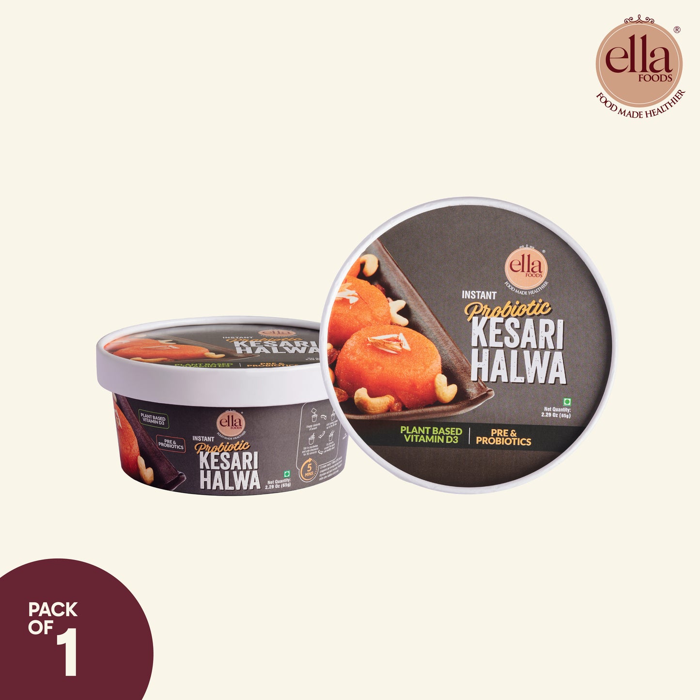 Ella Foods Probiotic Kesari Halwa | Ready to Eat | 65g Each | Shelf Life: 6 Months | Combo Pack