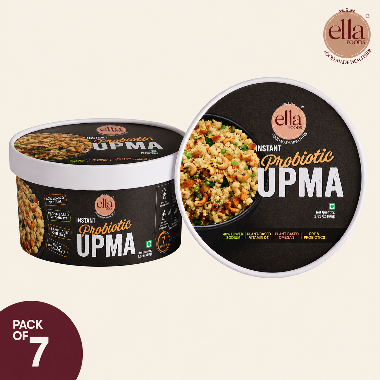 Ella Foods Probiotic Instant Upma | Ready to Eat | Added Pre & Probiotics | 65g | Shelf Life: 6 Months | Combo Pack