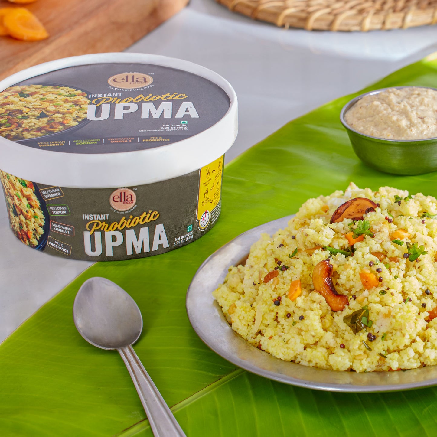 Ella Foods - Ready to Eat Instant Probiotic Upma- Pack of 2 (65g x 2)
