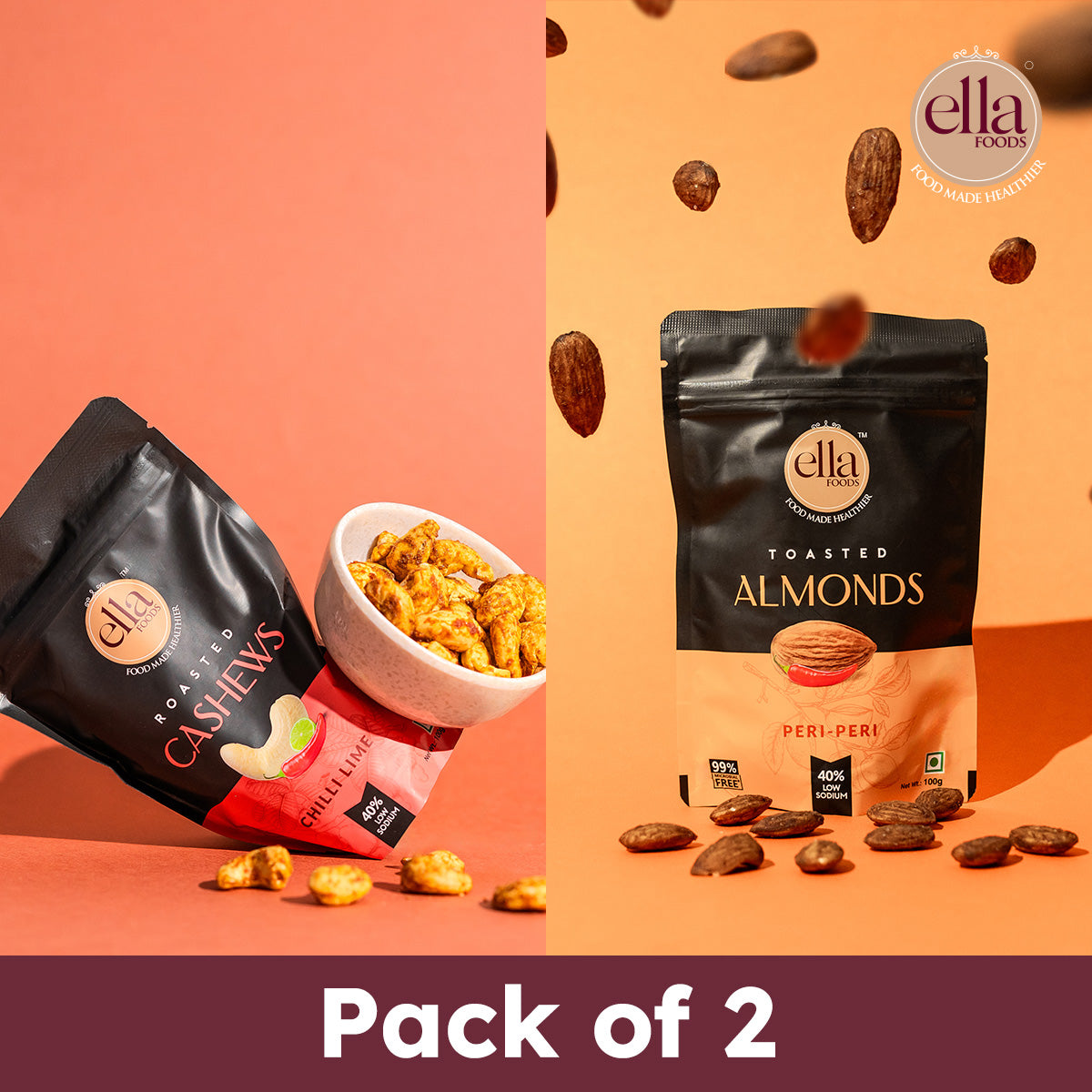Chilli Lime Cashew & Peri Peri Almonds Combo - Pack of 2 - 100g Each