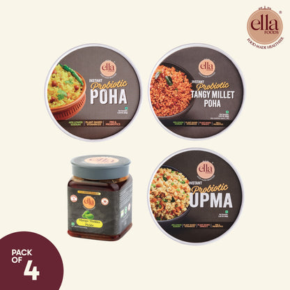 Ella Foods Ready to Eat Breakfast Combo with Mango Thokku Pickle | 1 of each Ready to Eat Tubs| Mango Pickle - 250 grams