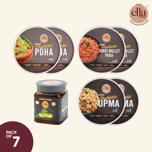Ella Foods Ultimate Breakfast & Mango Thokku Pickle Combo | 7 Pack Nutritious Meal Kit