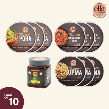 Ella Foods Grand Breakfast Combo with Mango Thokku Pickle | 10 Pack Wholesome Meal Kit