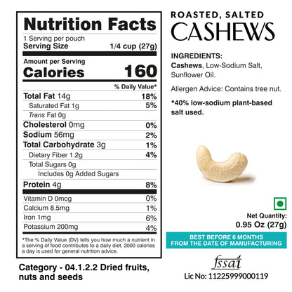 Ella Foods Assorted Mini Nuts Pack (10 x 27g) | Roasted Almonds & Cashews | 40% Low Sodium | Healthy On-the-Go Snack | Travel-Friendly | 6-Month Shelf Life