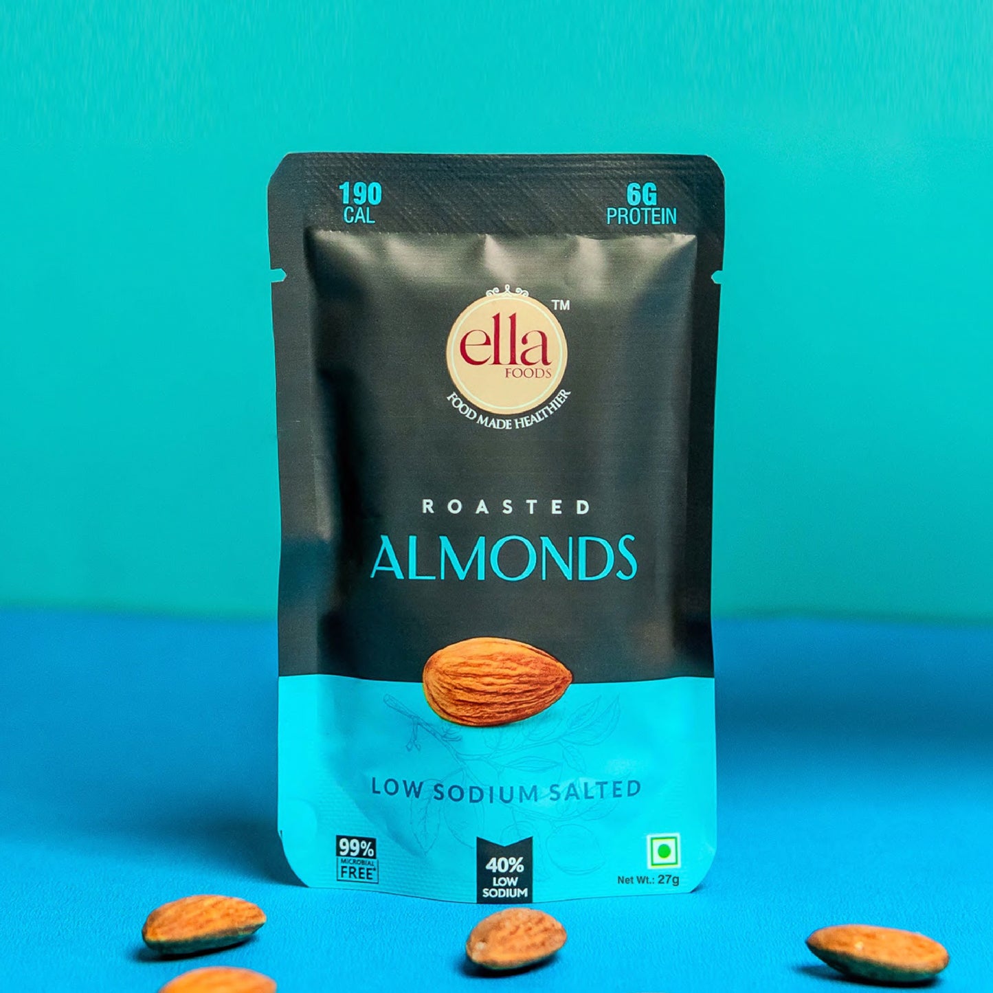 Ella Foods Assorted Mini Nuts Pack (10 x 27g) | Roasted Almonds & Cashews | 40% Low Sodium | Healthy On-the-Go Snack | Travel-Friendly | 6-Month Shelf Life