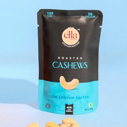 Ella Foods Assorted Mini Nuts Pack (5 x 27g) | Roasted Almonds & Cashews | 40% Low Sodium | Healthy Travel Snack | Portion Packs | 6-Month Shelf Life