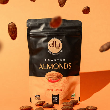 Ella Foods Assorted Nut Pack (Pack of 3 x 100g) | Peri Peri Almonds, Coconut Toasted Almonds & Chilli Lime Cashews | 40% Low Sodium | Roasted & Flavoured Nuts | 6-Month Shelf Life