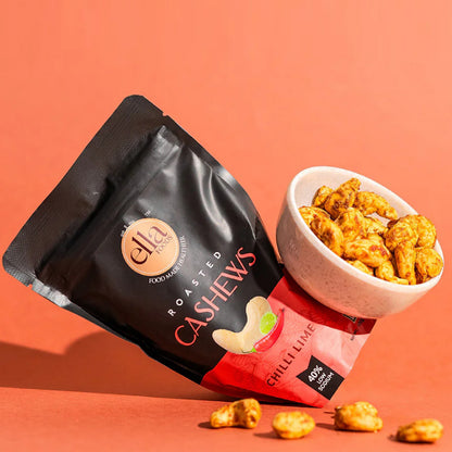 Assorted Nuts Combo by Ella Foods (4 x 100g) | Peri Peri Almonds, Salted Cashews, Coconut Toasted Almonds & Chilli Lime Cashews | 40% Low Sodium | Roasted & Seasoned | 6-Month Shelf Life