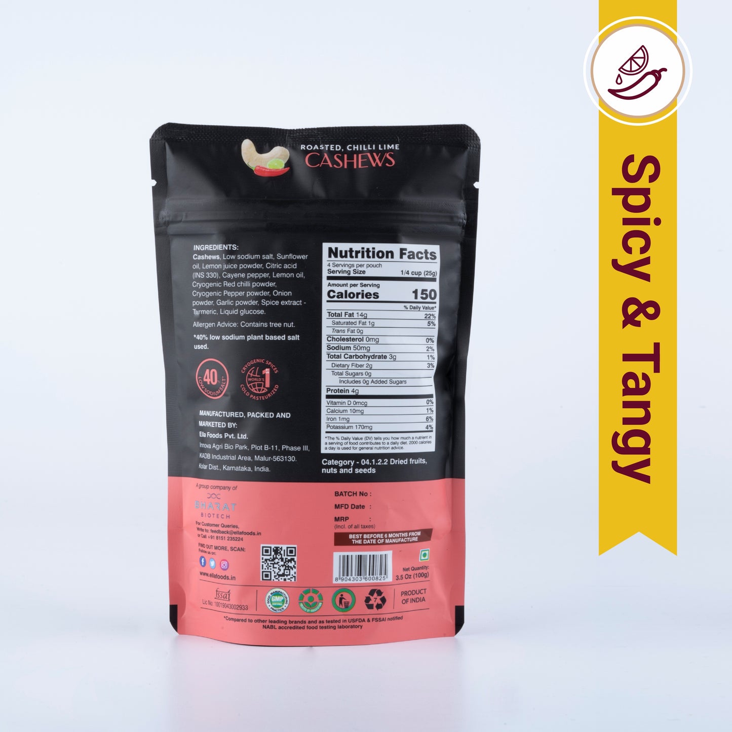 Assorted Nuts Combo by Ella Foods (4 x 100g) | Peri Peri Almonds, Salted Cashews, Coconut Toasted Almonds & Chilli Lime Cashews | 40% Low Sodium | Roasted & Seasoned | 6-Month Shelf Life