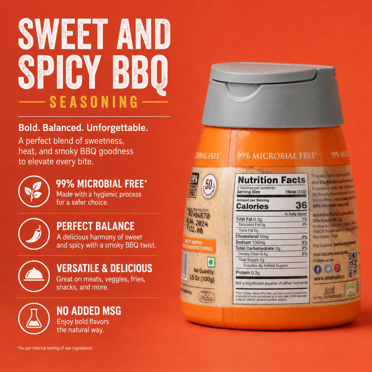 Ella Foods Chef's Special Seasoning Combo Pack | 6 Flavours x 100g Each | Chilli Lime, Cajun BBQ, Kebab BBQ, Caribbean Jerk, Sweet & Spicy BBQ & Mexican Fajita | All-Purpose International Seasoning Collection | No MSG
