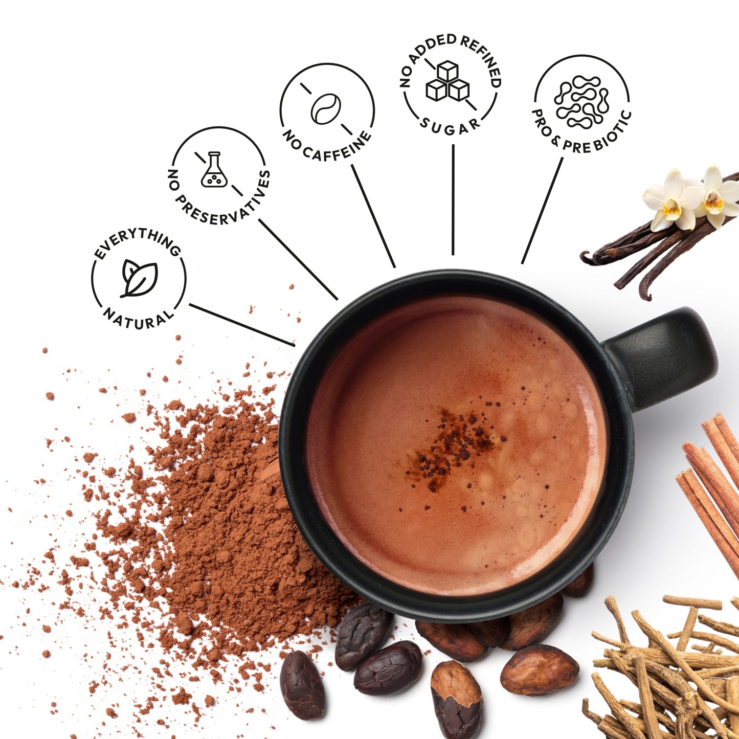 Ella Foods Cozy Indulgence Combo | Coconut Toasted Almonds (100g) & Hot Chocolate (27g x 2) | 40% Low Sodium Roasted Almonds | Healthy Snack & Beverage Gift Pack