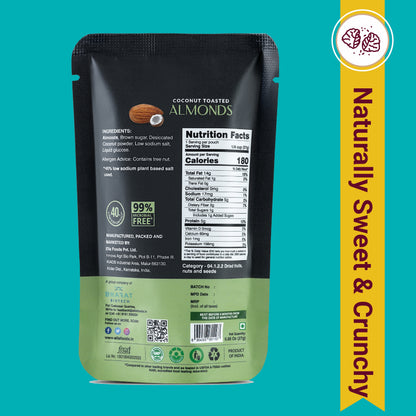 Ella Foods Coconut Toasted Almonds Mini Pack (5 x 27g) | Roasted Almond Snack | 40% Low Sodium | Naturally Sweet & Crunchy | Healthy On-the-Go Snack | 6-Month Shelf Life