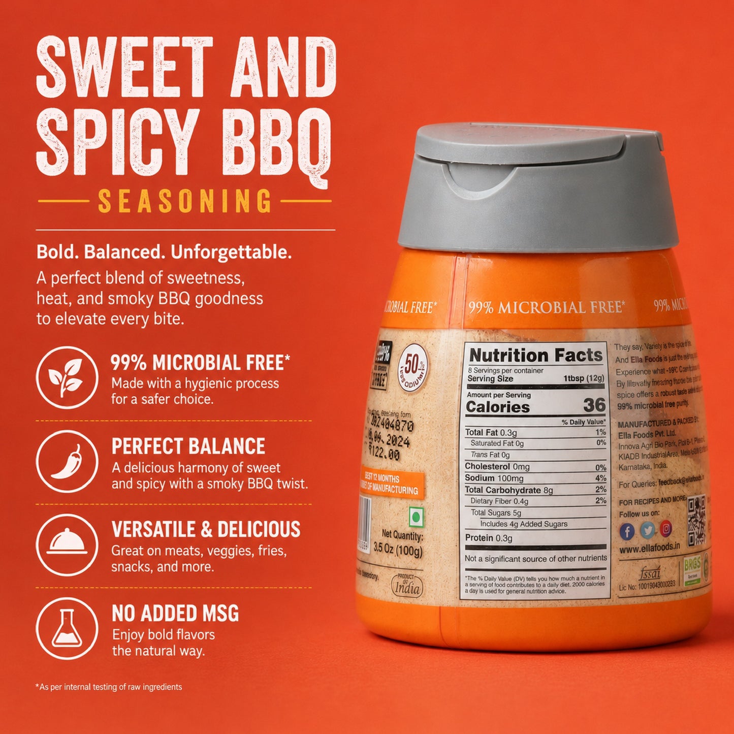 Ella Foods Global BBQ Seasoning Combo Pack | Cajun BBQ, Kebab BBQ & Sweet & Spicy BBQ | No MSG Seasonings | 3 Flavours x 100g Each | All-Purpose BBQ Collection