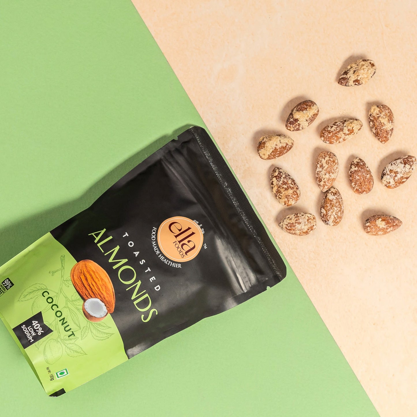 Ella Foods Healthy Nuts Combo (Pack of 5 x 100g) | Salted Almonds, Salted Cashews, Chilli Lime Cashews, Peri Peri Almonds & Coconut Toasted Almonds | Roasted Nut Snacks | 40% Low Sodium