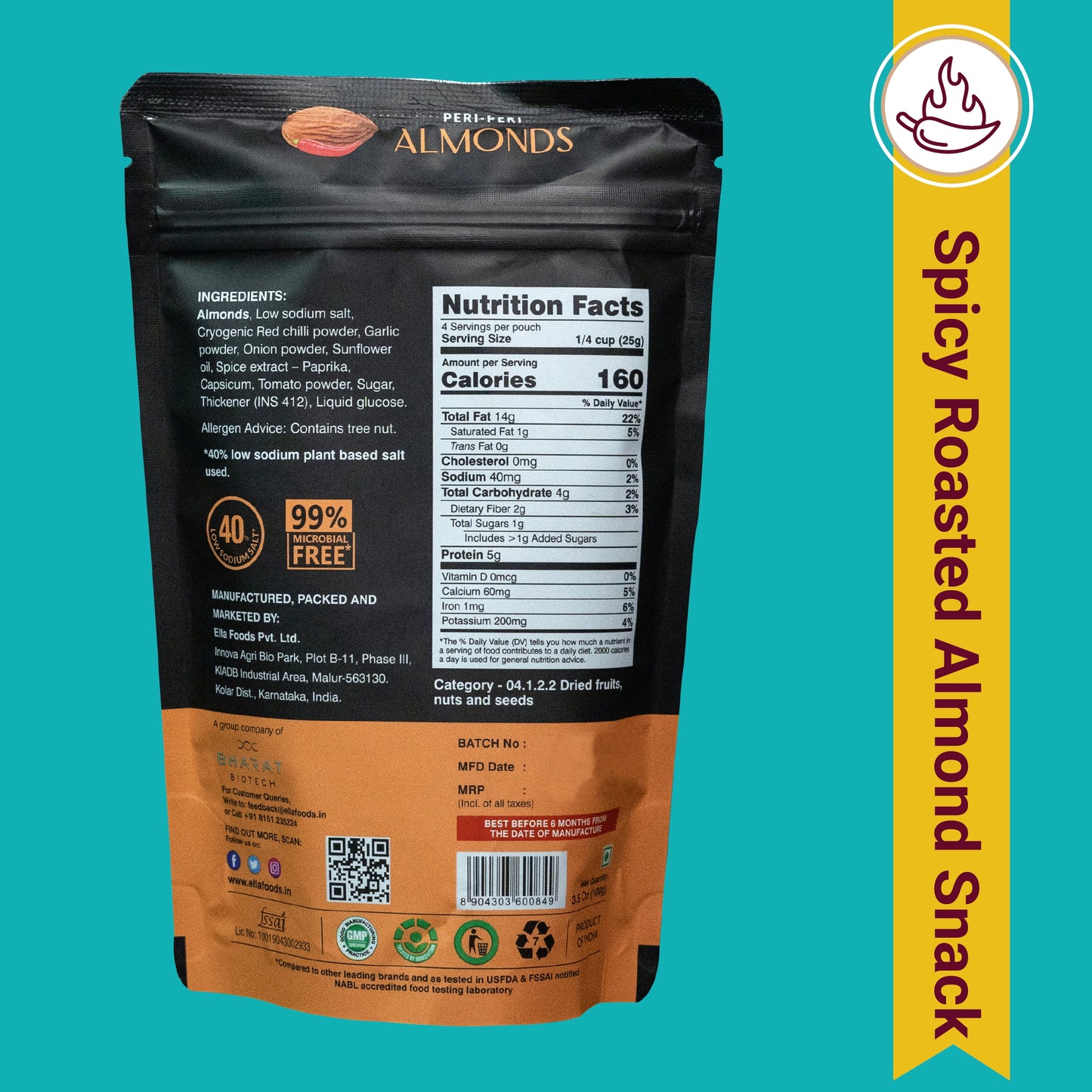 Ella Foods Healthy Nuts Combo (Pack of 5 x 100g) | Salted Almonds, Salted Cashews, Chilli Lime Cashews, Peri Peri Almonds & Coconut Toasted Almonds | Roasted Nut Snacks | 40% Low Sodium