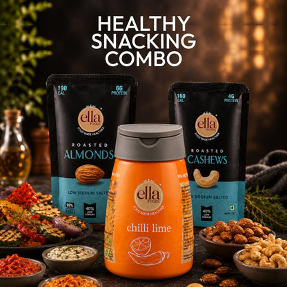Ella Foods Healthy Snacking Combo | Chilli Lime Seasoning 100g + Salted Almonds 27g + Salted Cashews 27g | High-Protein Nut & Seasoning Combo