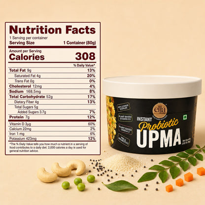 Ella Foods Probiotic Instant Upma | Ready to Eat | Added Pre & Probiotics | 80g