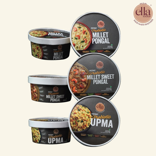 Ready to Eat Khara Pongal | Sweet Pongal | Instant Upma |Combo Pack of 3 | 65g each | with added Probiotics