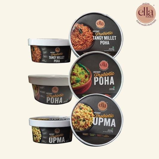 Ready to Eat Tangy Millet Poha 80g  | Instant Poha 65g | Instant Upma 65g | Combo Pack of 3 | with added Probiotics