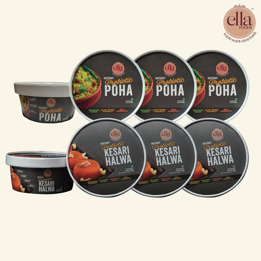 Ready to Eat Instant Poha | Kesari Halwa | Combo Pack of 6 | 3 of each | with added Probiotics