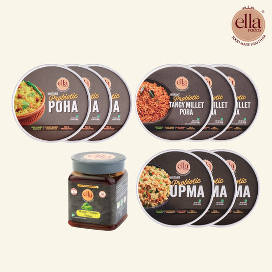 Ella Foods Grand Breakfast Combo with Mango Thokku Pickle | 10 Pack Wholesome Meal Kit