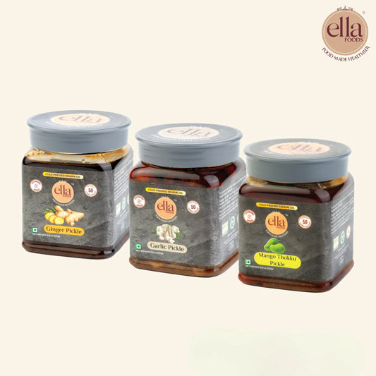 Low Sodium Pickle Trio Pack | Pack of 3 | 250g each | Ginger, Garlic & Mango Thokku