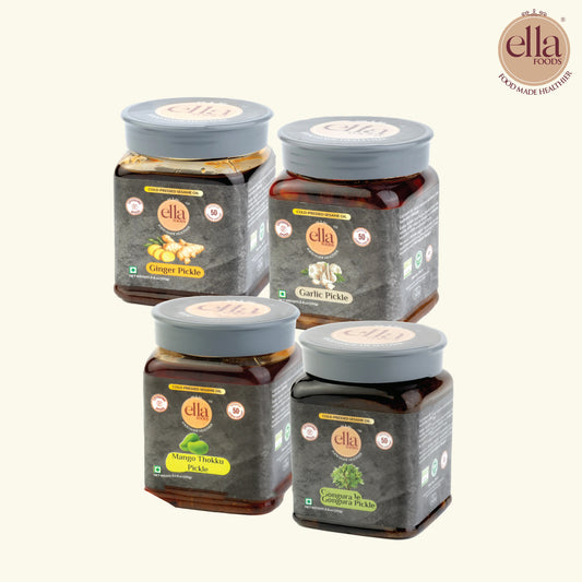 Low Sodium Pickle Combo | Ginger | Garlic | Gongura | Mango | Pack of 4 | 250g each