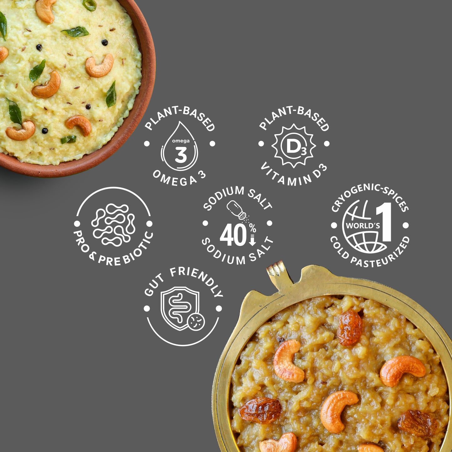 Ella Foods Ready to Eat Probiotic Millet Pongal Combo | Millet Khara Pongal & Sweet Pongal | Pack of 6 (3 Each) | 65g Each | No Preservatives | South Indian Breakfast | Shelf Life: 6 Months