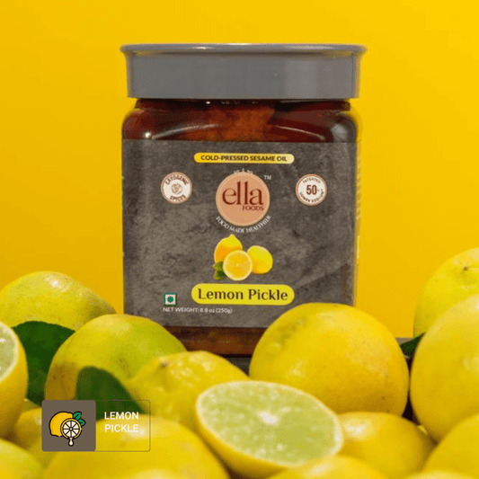 Ella Foods - Lemon Pickle 250 gm | Low Sodium | Cold pressed Sesame Oil