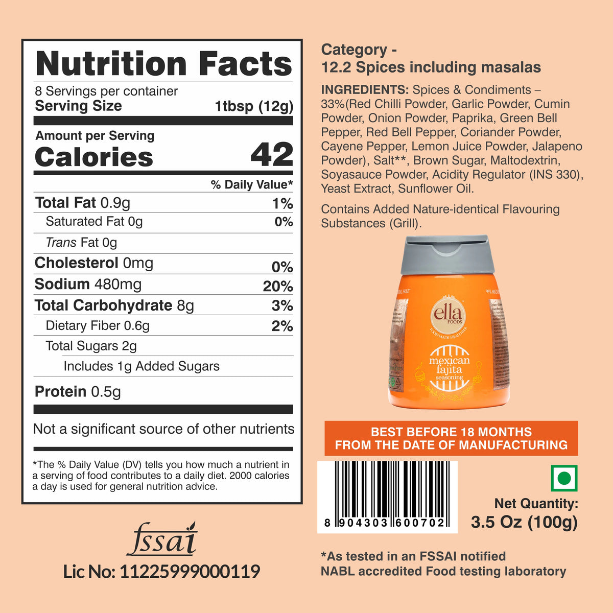 Ella Foods Mexican Fajita Seasoning 100g | Perfect for Fajitas, Tacos & Wraps | No MSG | Multipack