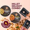 Ella Foods Millet Delight Combo | Millet Khara Pongal, Tangy Millet Poha, Chilli Lime Cashews (27g) & Peri Peri Almonds (27g) | Healthy Ready-to-Eat Meal & Snack Pack