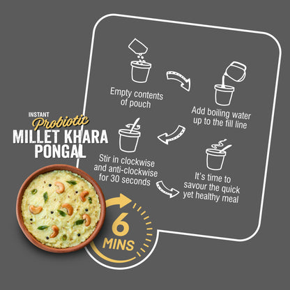 Ella Foods Ready to Eat Millet Combo | Probiotic Upma + Khara Pongal + Poha | Pack of 3 | 65g Each | Added Probiotics | No Preservatives | 6-Month Shelf Life