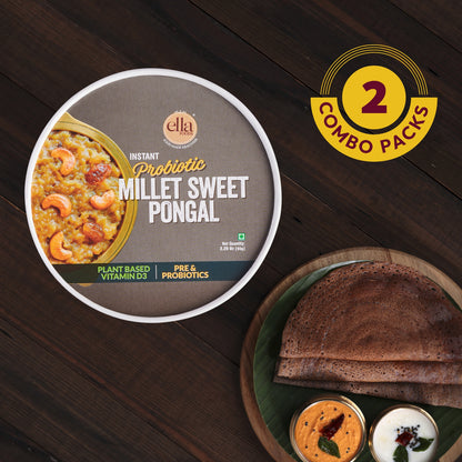 Ella Foods Probiotic Millet Sweet Pongal | Ready to Eat | 65g Each | Shelf Life: 6 Months| Pack of 2