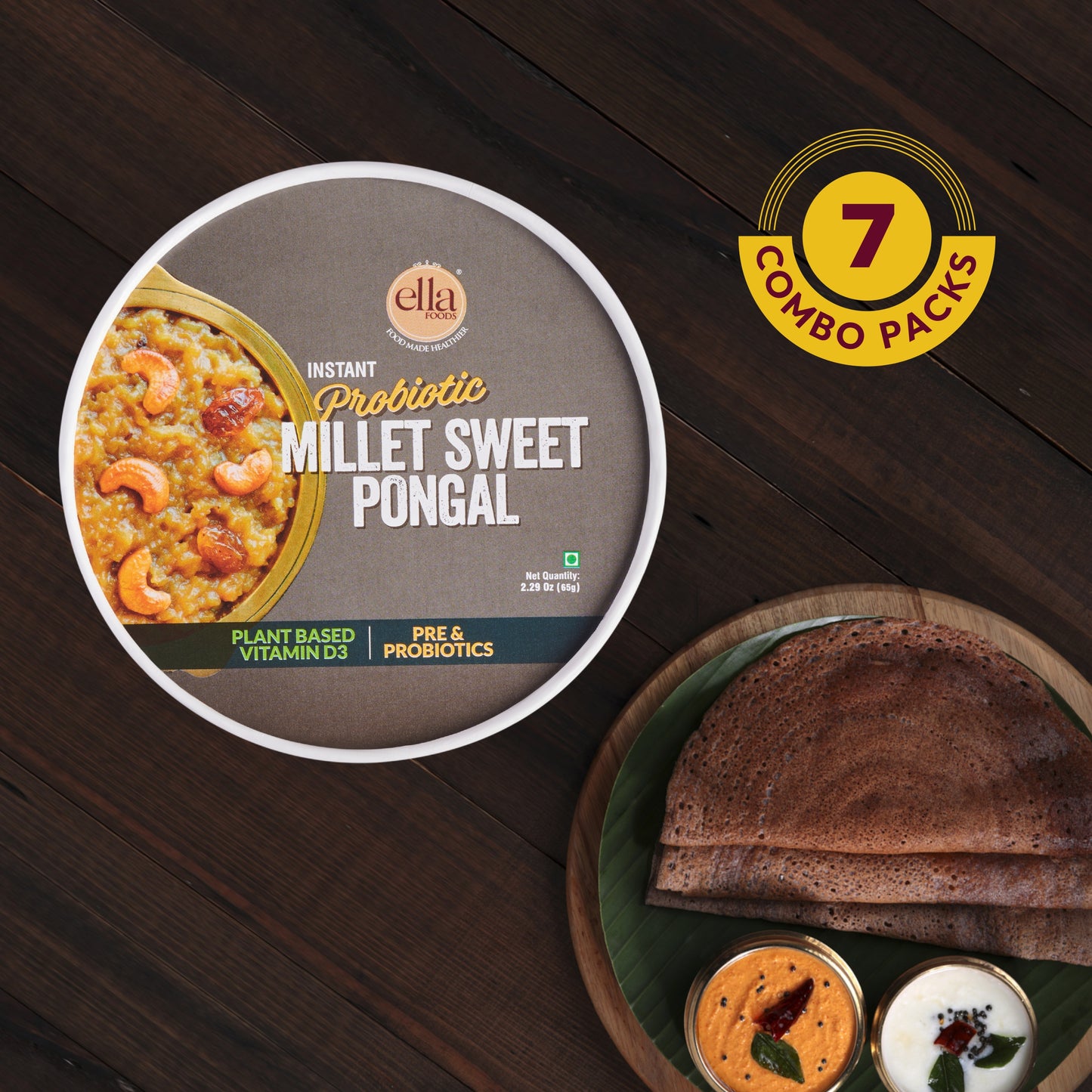 Ella Foods Probiotic Millet Sweet Pongal | Ready to Eat | 65g Each | Shelf Life: 6 Months | Multi Pack