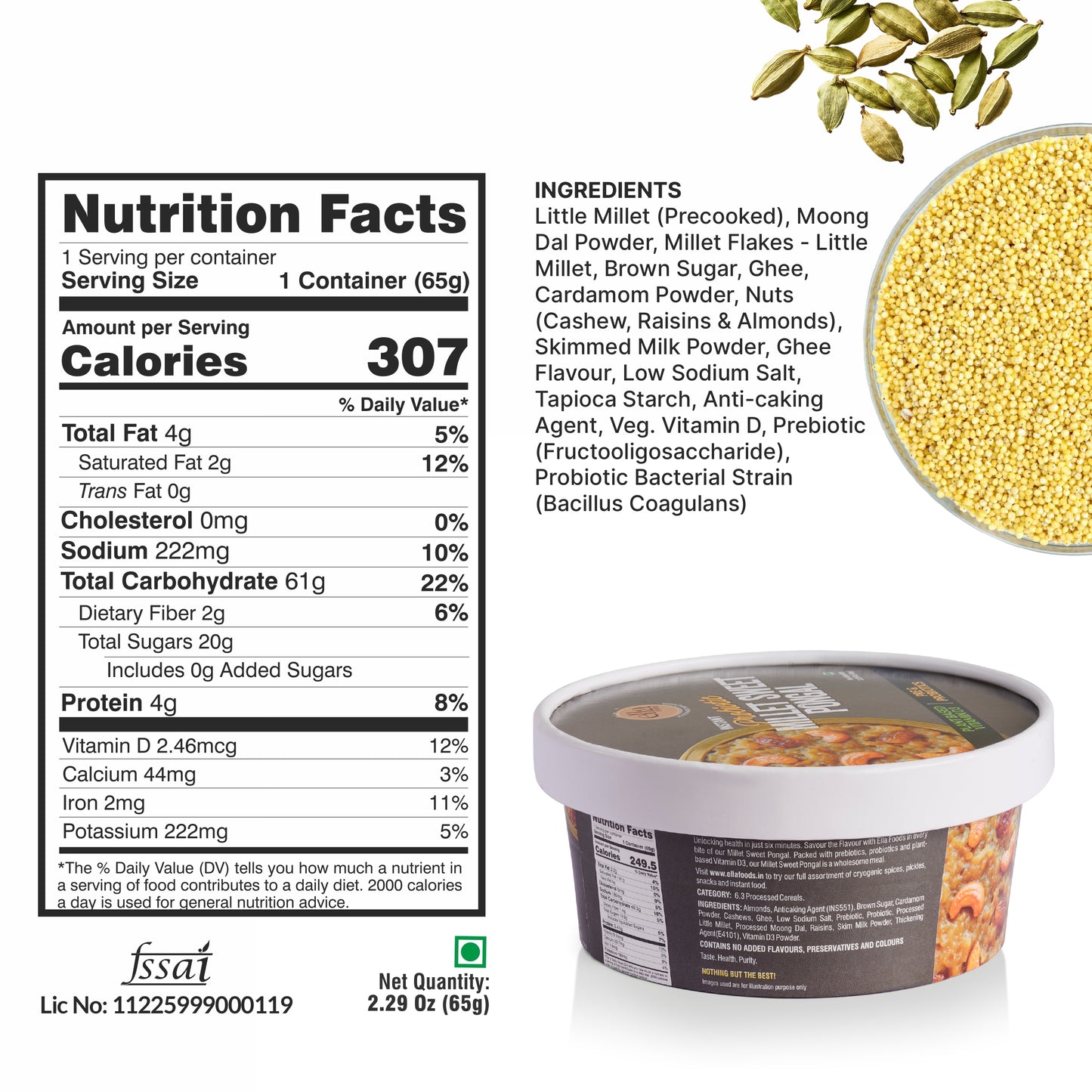 Ella Foods Probiotic Millet Sweet Pongal | Ready to Eat | 65g Each | Shelf Life: 6 Months | Multi Pack