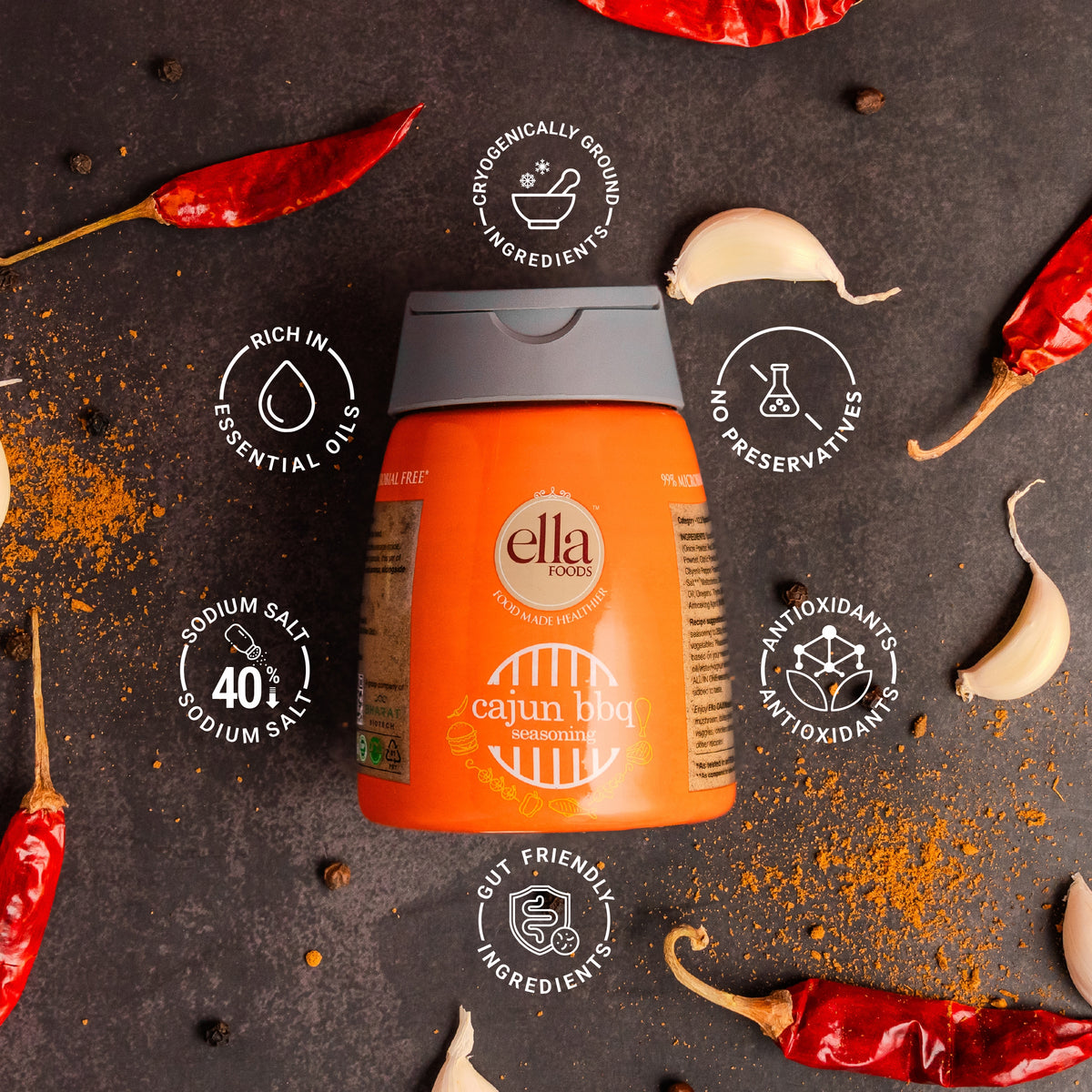 Ella Foods Movie Night Combo | Cajun BBQ & Caribbean Jerk Seasonings + Salted Cashews 100g | Gourmet Snack & Seasoning Combo | No MSG