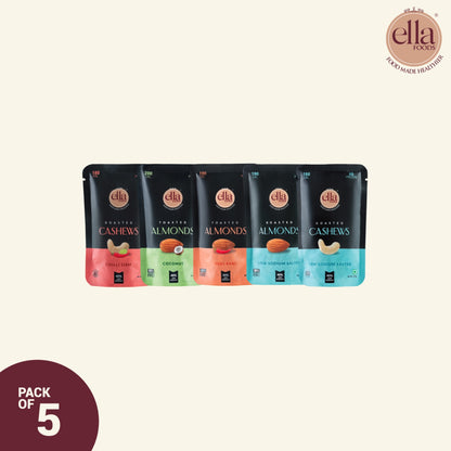 Assorted Pack of Nuts | 27 grams each | Pack of 5 | 40% Low Sodium Salt